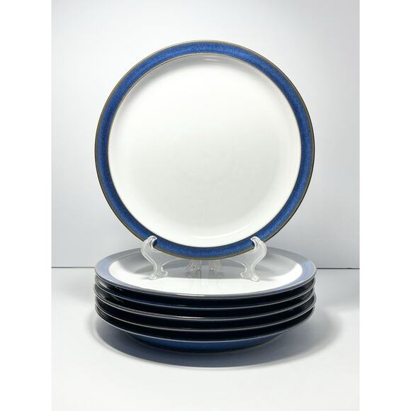 Denby “Imperial Blue” Set of 6 Stoneware Salad Plates 8 1/2” White Center - Picture 2 of 6